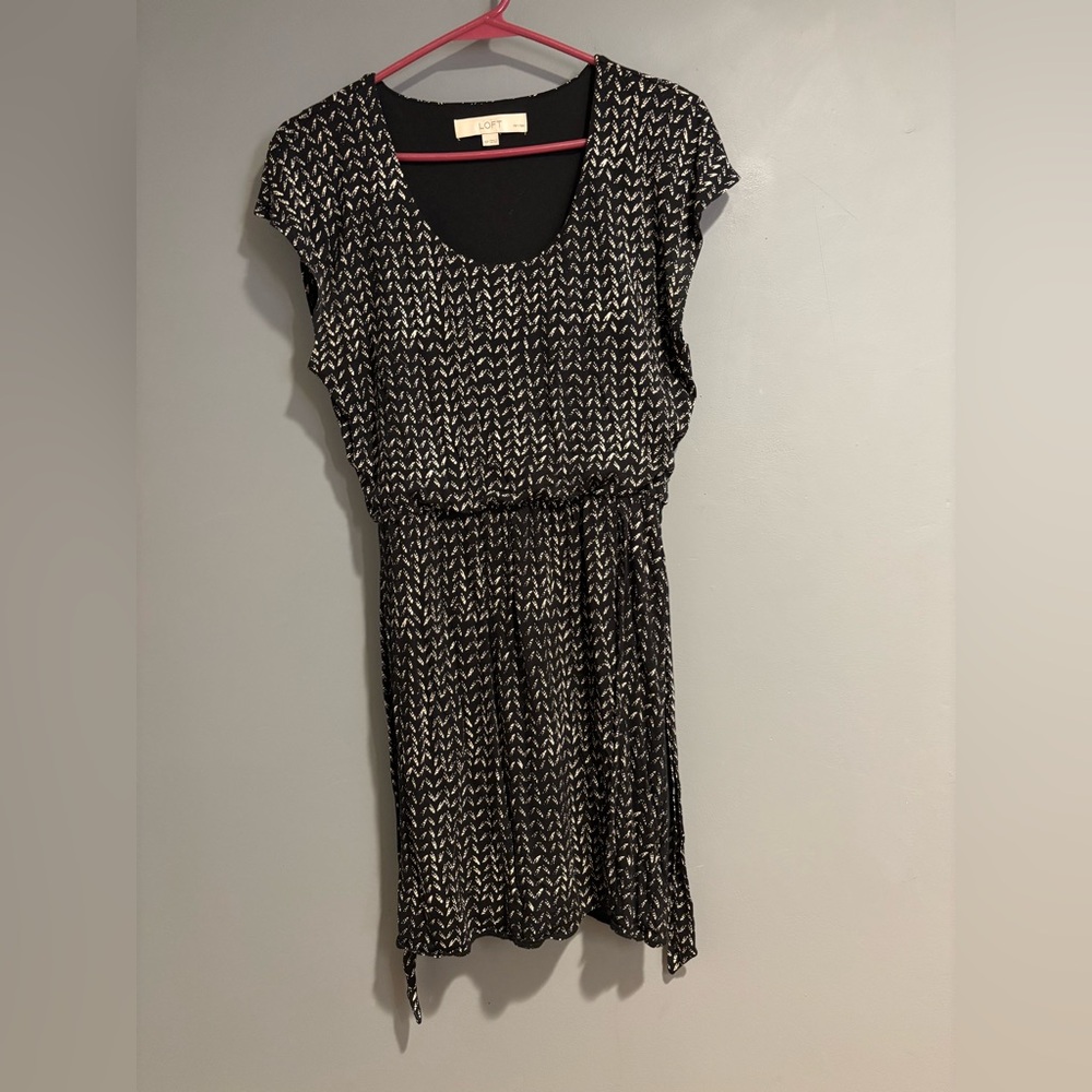 LOFT Black and Cream Midi Dress
